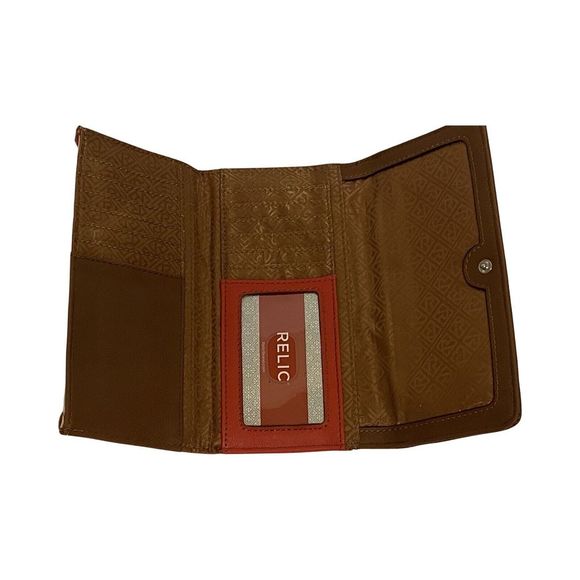 RELIC‎ Boho Style Faux Leather Brown Orange Checkbook Wallet Slots NWT - Picture 4 of 13